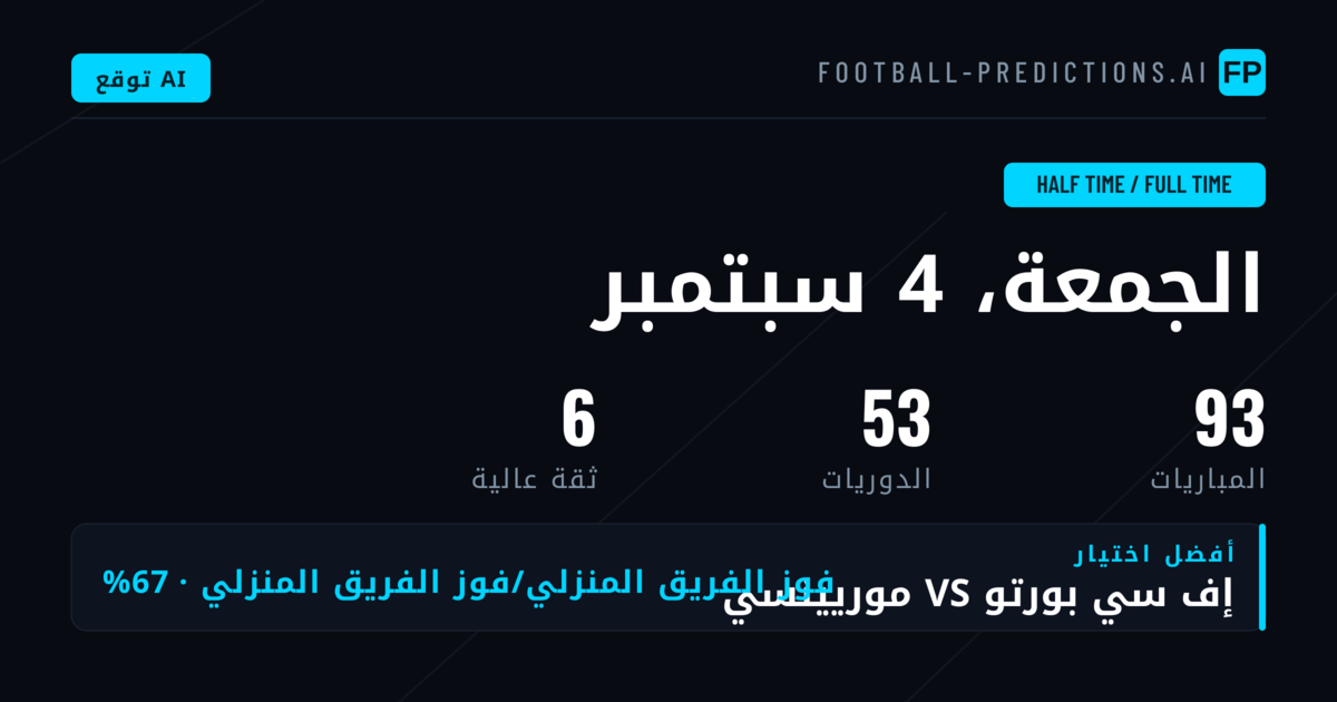 أفضل اختيارات HT/FT ليوم 4 سبتمبر 2026
