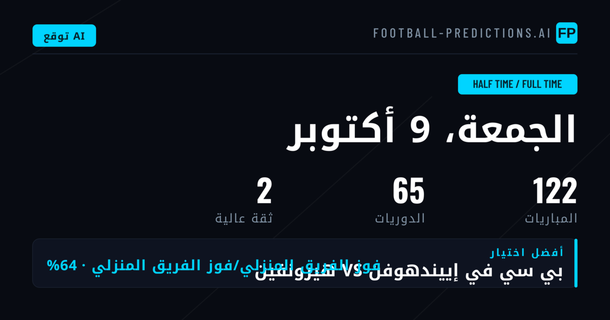 أفضل اختيارات HT/FT ليوم 9 أكتوبر 2026