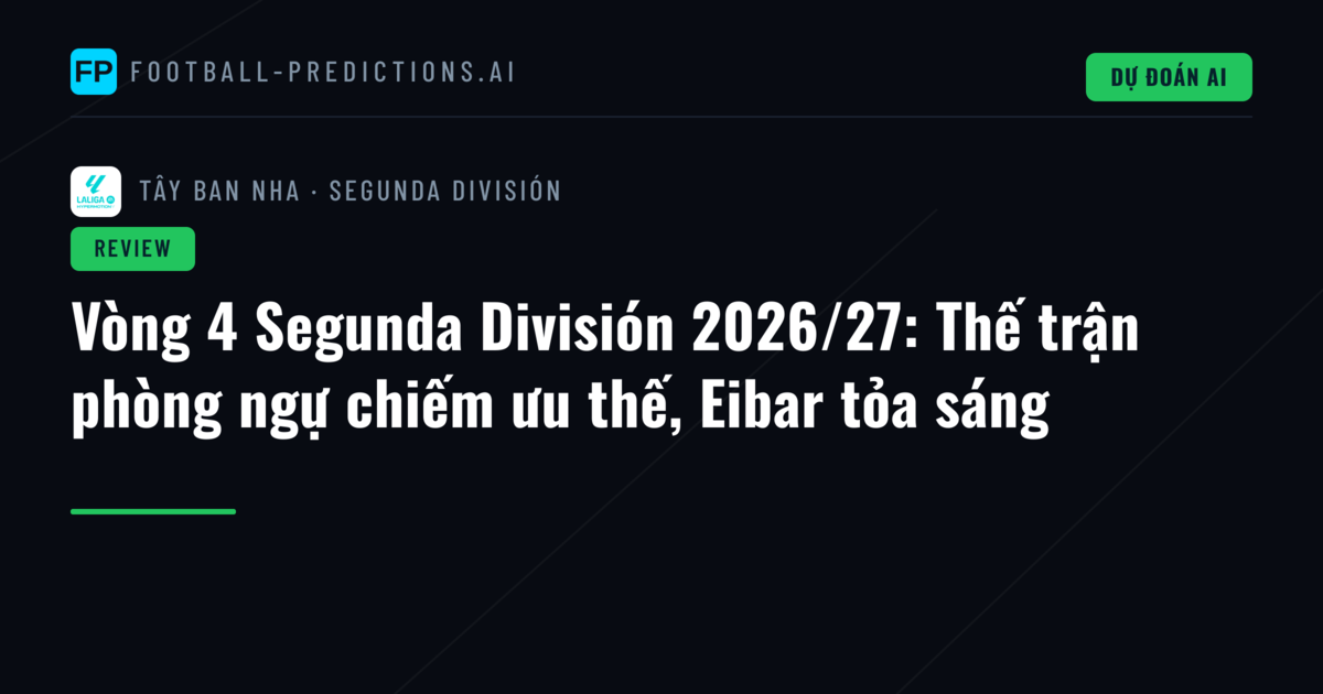 Vòng 4 Segunda División 2026/27: Thế trận phòng ngự chiếm ưu thế, Eibar tỏa sáng