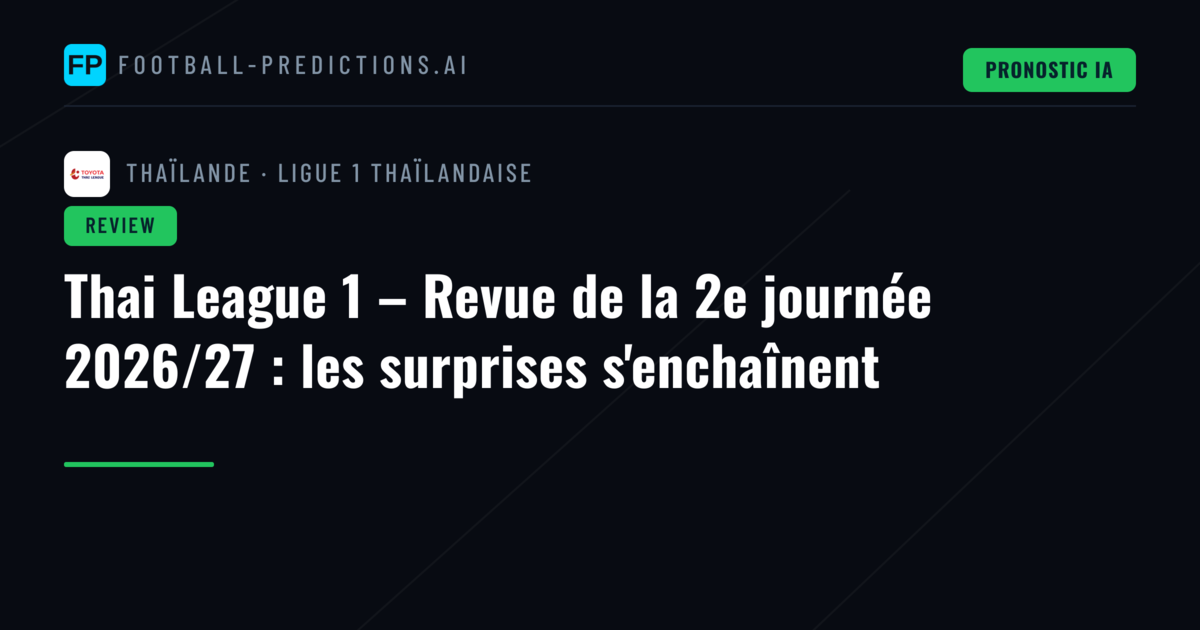 Thai League 1 – Revue de la 2e journée 2026/27 : les surprises s'enchaînent