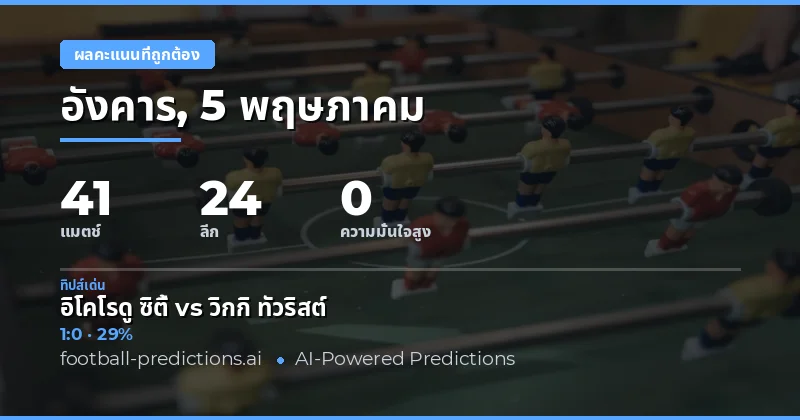 ผลคะแนนที่ถูกต้อง — ทำนายและทิปส์ฟุตบอล — อังคาร, 5 พฤษภาคม, 2026