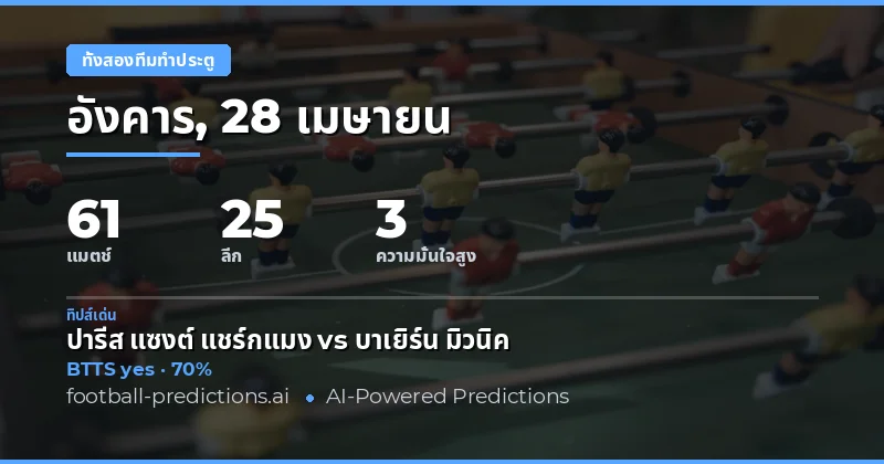 ทั้งสองทีมทำประตู — ทำนายและทิปส์ฟุตบอล — อังคาร, 28 เมษายน, 2026