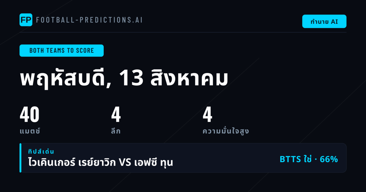 Top BTTS Picks วันที่ 13 สิงหาคม 2026