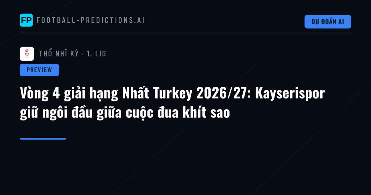 Vòng 4 giải hạng Nhất Turkey 2026/27: Kayserispor giữ ngôi đầu giữa cuộc đua khít sao
