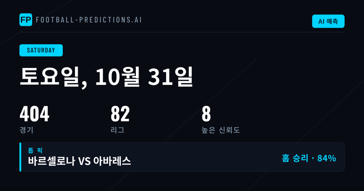 2026년 10월 31일 토요일 축구 예측: 404개 경기의 핵심 흐름