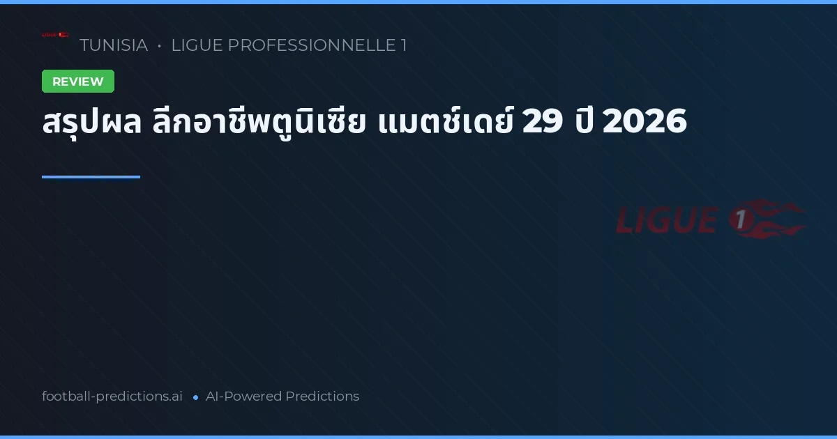 สรุปผล ลีกอาชีพตูนิเซีย แมตช์เดย์ 29 ปี 2026