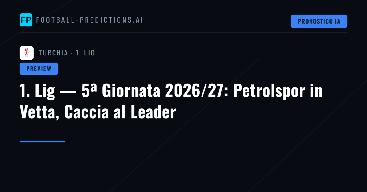 1. Lig — 5ª Giornata 2026/27: Petrolspor in Vetta, Caccia al Leader
