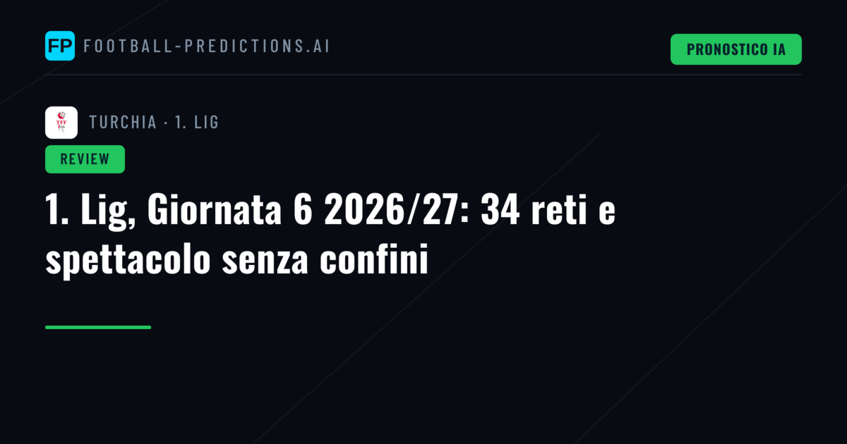 1. Lig, Giornata 6 2026/27: 34 reti e spettacolo senza confini