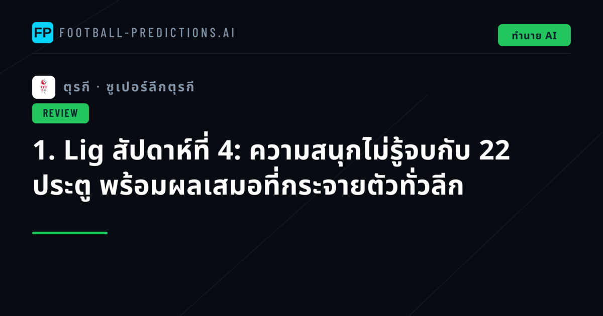 1. Lig สัปดาห์ที่ 4: ความสนุกไม่รู้จบกับ 22 ประตู พร้อมผลเสมอที่กระจายตัวทั่วลีก