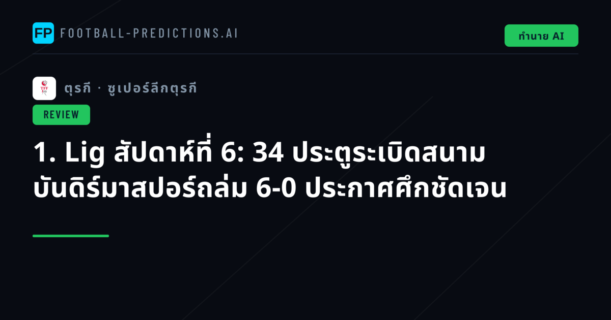 1. Lig สัปดาห์ที่ 6: 34 ประตูระเบิดสนาม บันดิร์มาสปอร์ถล่ม 6-0 ประกาศศึกชัดเจน