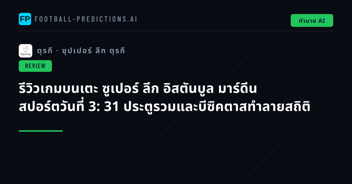รีวิวเกมบนเตะ ซูเปอร์ ลีก อิสตันบูล มาร์ดีน สปอร์ตวันที่ 3: 31 ประตูรวมและบีซิคตาสทำลายสถิติ