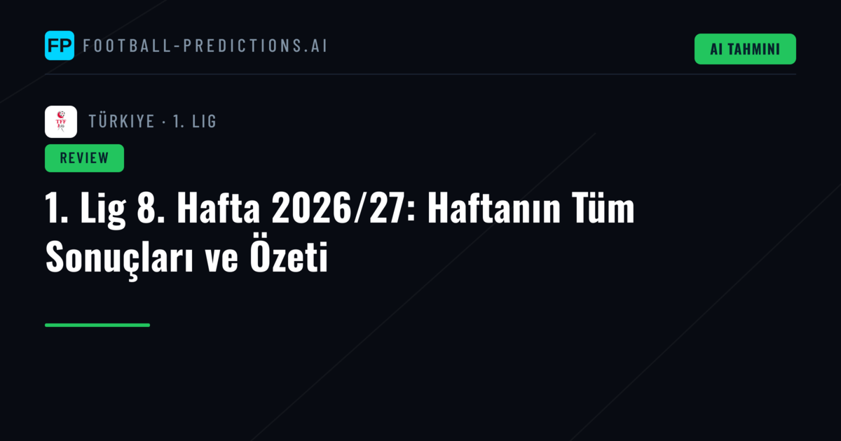 1. Lig 8. Hafta 2026/27: Haftanın Tüm Sonuçları ve Özeti