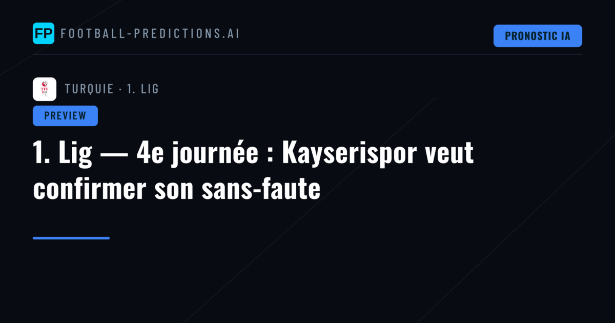 1. Lig — 4e journée : Kayserispor veut confirmer son sans-faute