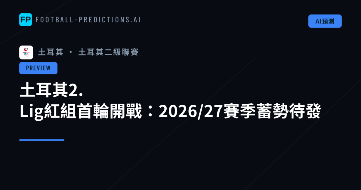 土耳其2. Lig紅組首輪開戰：2026/27賽季蓄勢待發