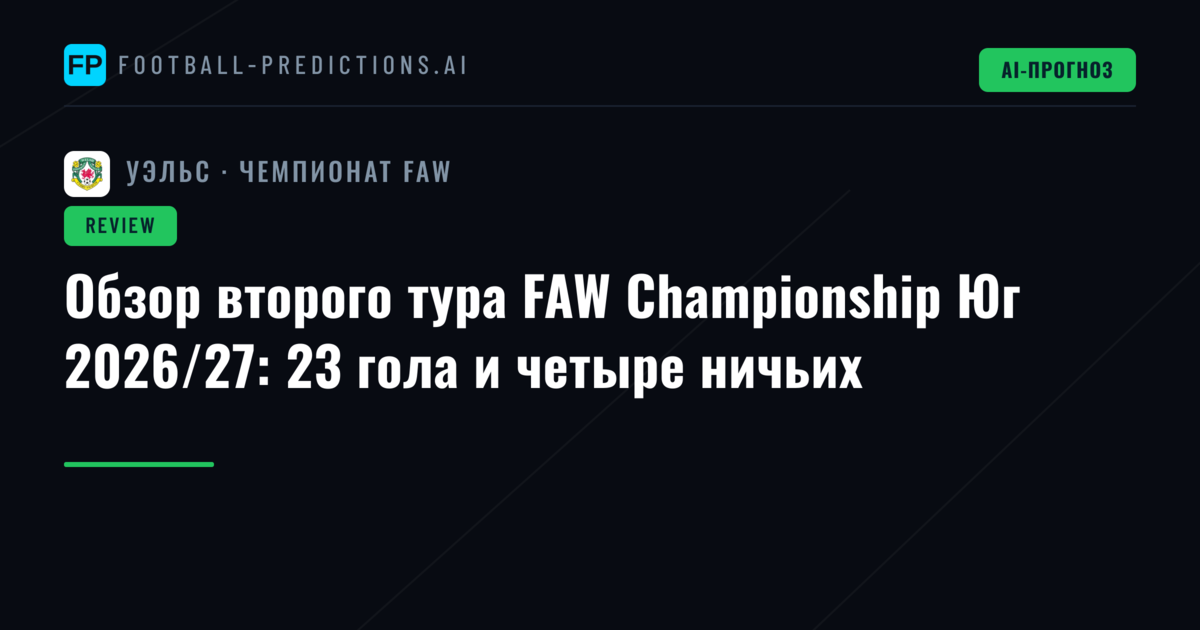 Обзор второго тура FAW Championship Юг 2026/27: 23 гола и четыре ничьих