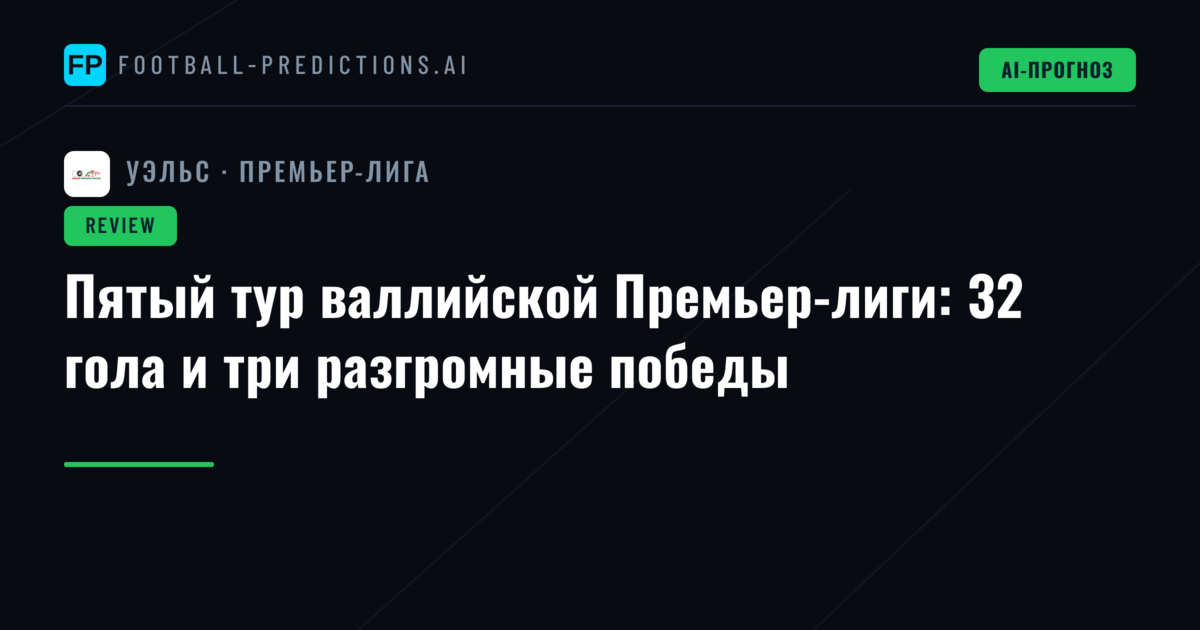 Пятый тур валлийской Премьер-лиги: 32 гола и три разгромные победы