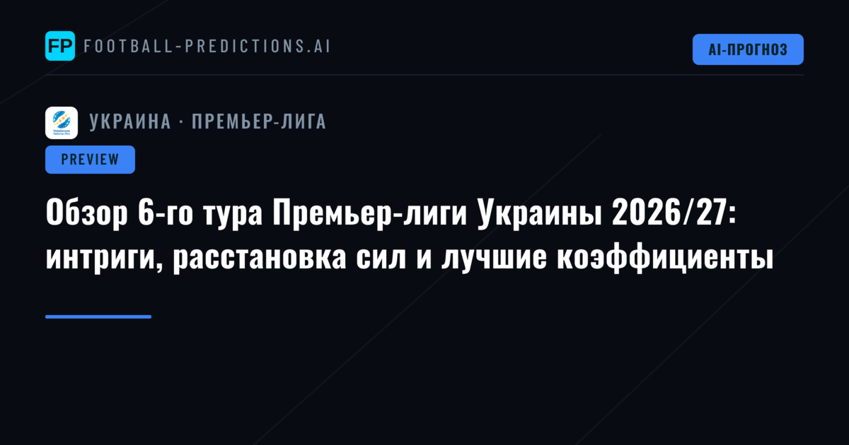 Обзор 6-го тура Премьер-лиги Украины 2026/27: интриги, расстановка сил и лучшие коэффициенты