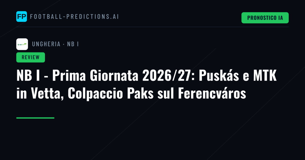 NB I - Prima Giornata 2026/27: Puskás e MTK in Vetta, Colpaccio Paks sul Ferencváros