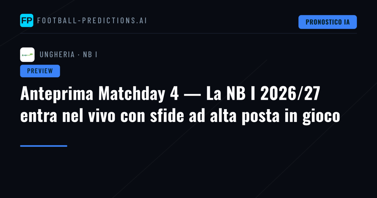 Anteprima Matchday 4 — La NB I 2026/27 entra nel vivo con sfide ad alta posta in gioco
