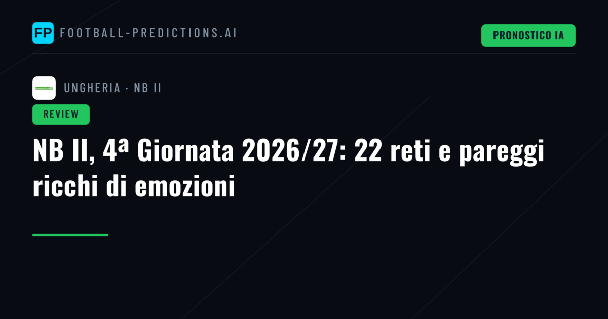 NB II, 4ª Giornata 2026/27: 22 reti e pareggi ricchi di emozioni