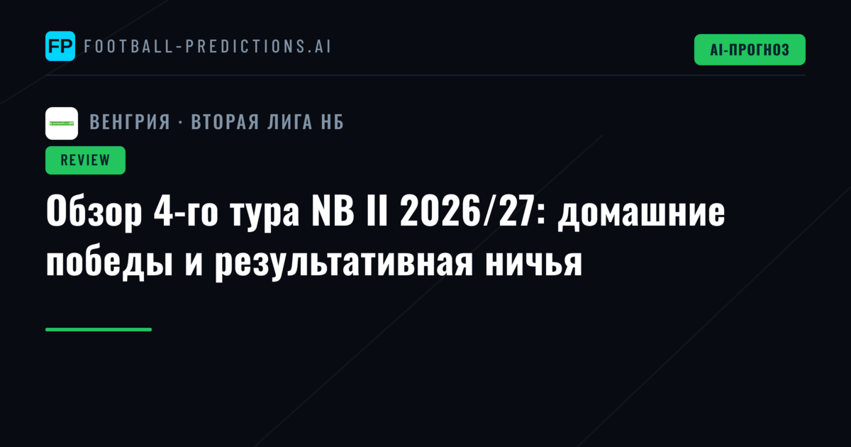 Обзор 4-го тура NB II 2026/27: домашние победы и результативная ничья