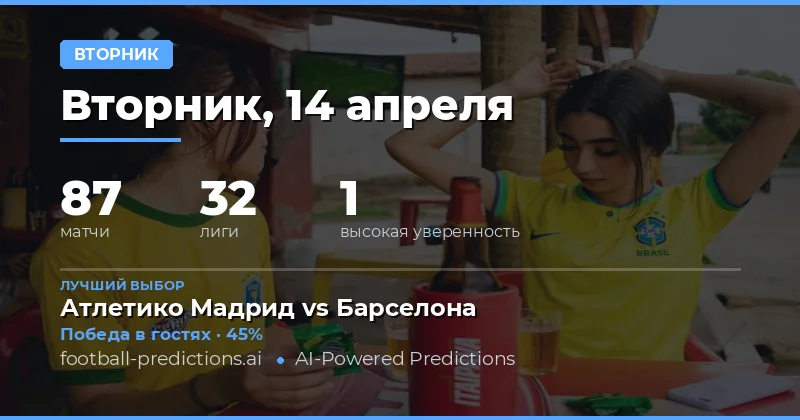 Прогнозы на матчи вторника 14 апреля 2026