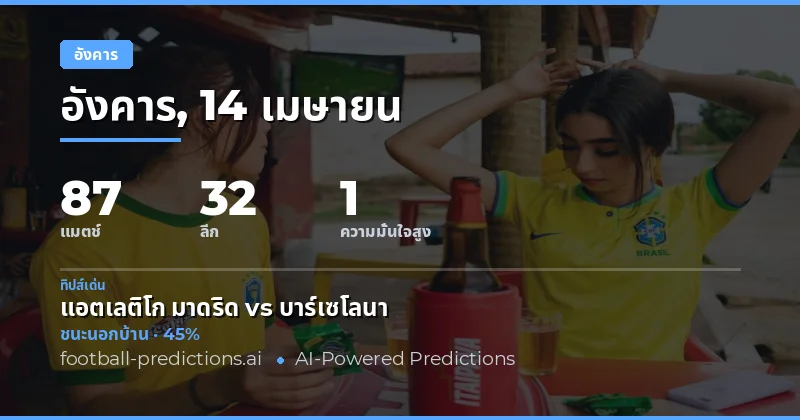 การแข่งขันฟุตบอลวันอังคาร 14 เมษายน 2026