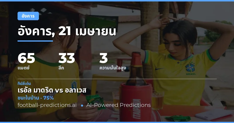 การแข่งขันฟุตบอลวันอังคาร 21 เมษายน 2026