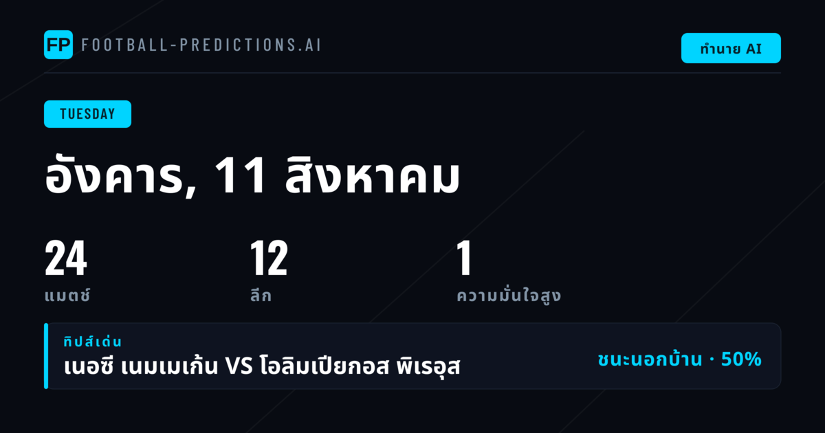 พรีวิวบอลวันอังคาร 11 ส.ค. 2026 - ยูฟ่า ช่วงบอลใหญ่