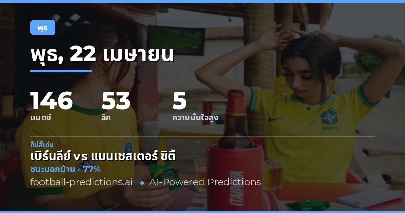 การแข่งขันฟุตบอลวันพุธที่น่าสนใจในวันที่ 22 เมษายน 2026