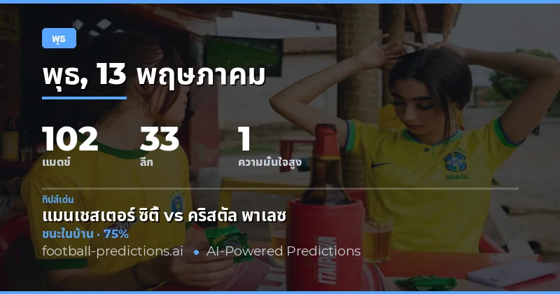 ภาพรวมการแข่งขันฟุตบอลวันพุธ 13 พฤษภาคม 2026