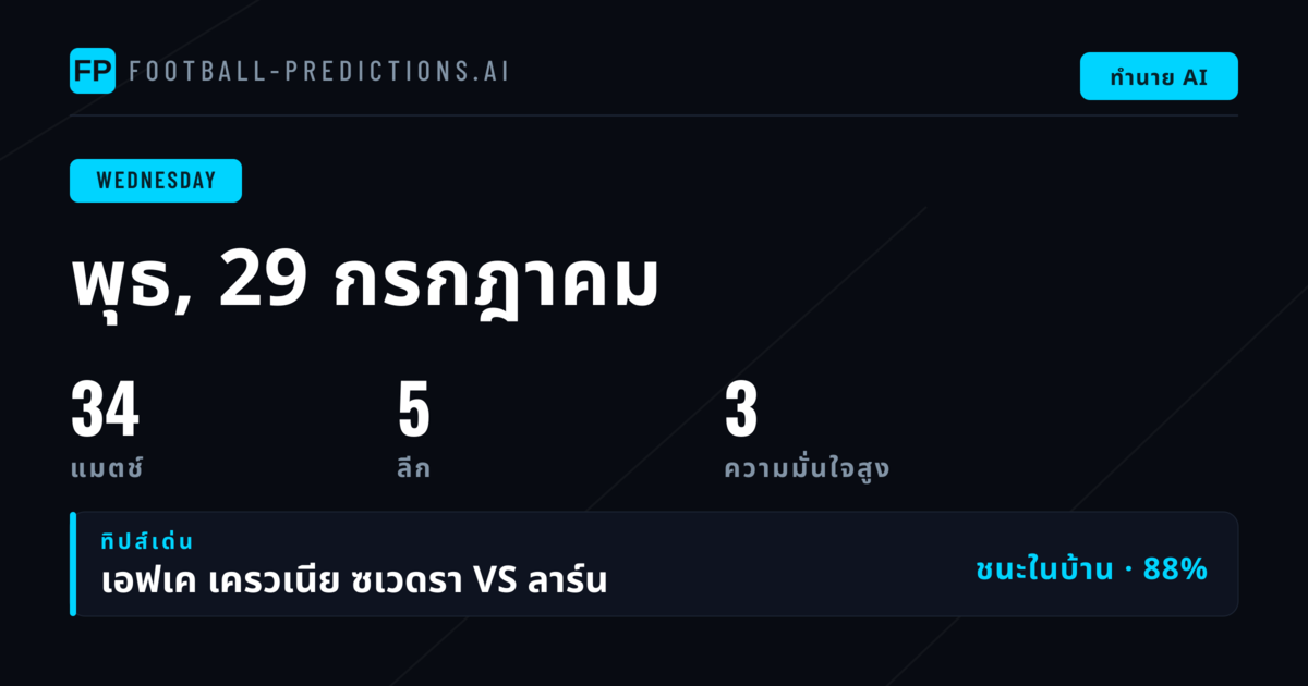 ภาพรวมตลาดบอลวันพุธ: 34 เกมจาก 5 รายการใหญ่