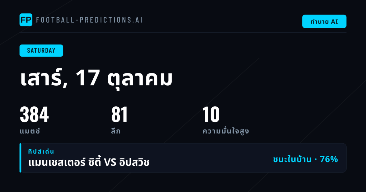 ทำนายบอลวันเสาร์ 17 ต.