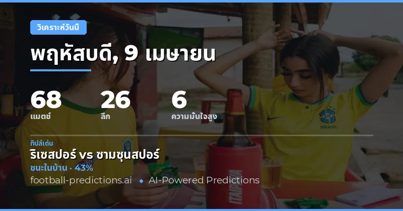 บทสรุปเกมฟุตบอลวันนี้ 9 เมษายน 2026