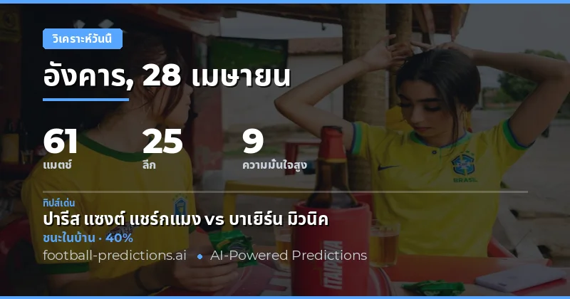 ภาพรวมแนวโน้มการแข่งขันฟุตบอลวันนี้