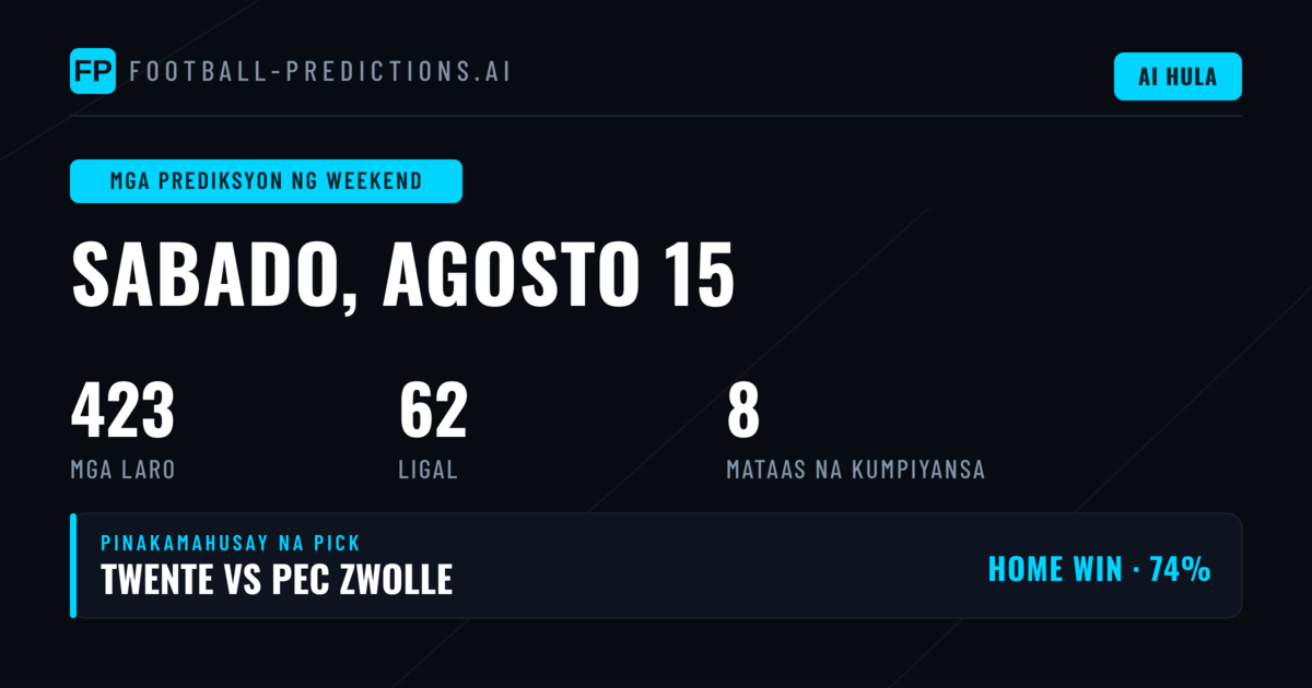 Pinakamahusay na 1X2 Picks para sa Sabado, 15 Ago – Linggo, 16 Ago 2026