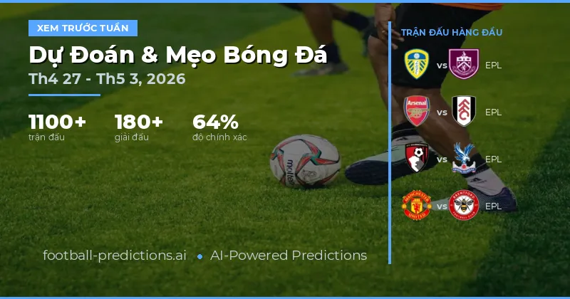 Dự đoán bóng đá tuần 27/4 - 3/5/2026: Phân tích chi tiết