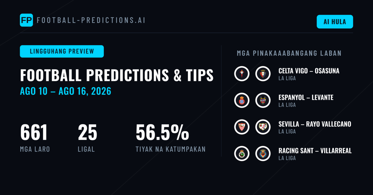 Mga Hula sa Futbol at Mga Tip sa Pagtaya: 10 Ago – 16 Ago 2026