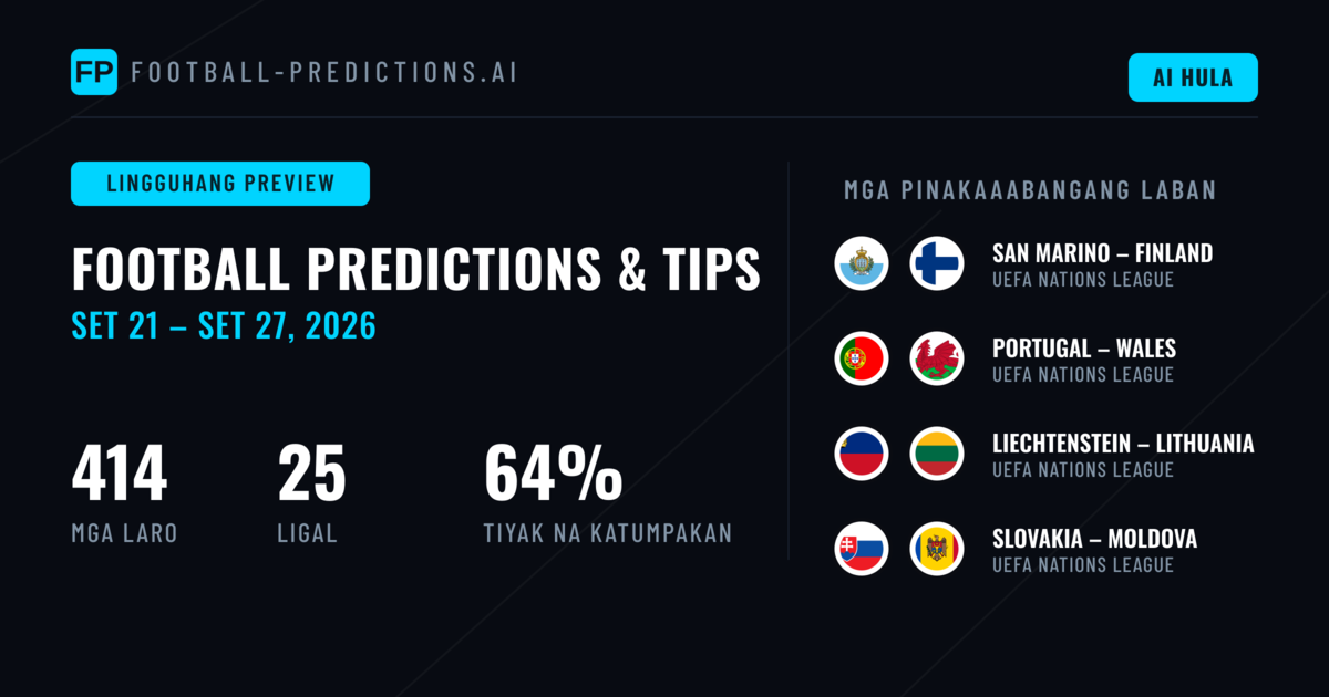 Mga Hula sa Futbol at Mga Tip sa Pagtaya: 21 Set – 27 Set 2026