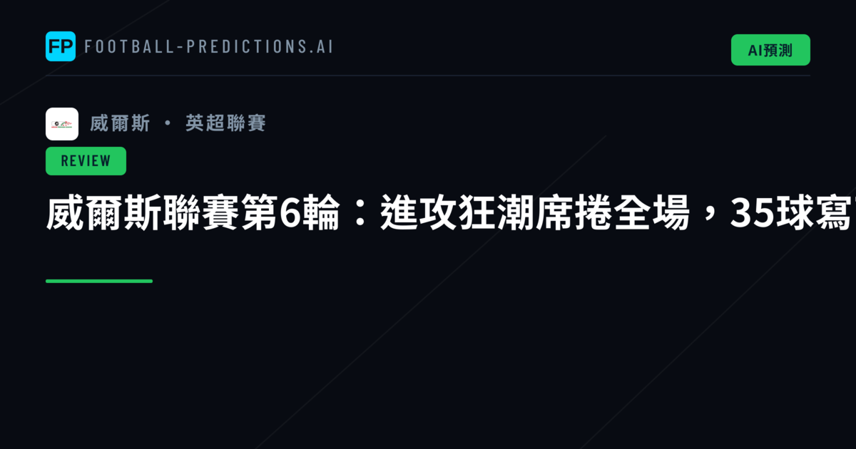 威爾斯聯賽第6輪：進攻狂潮席捲全場，35球寫下本週新高