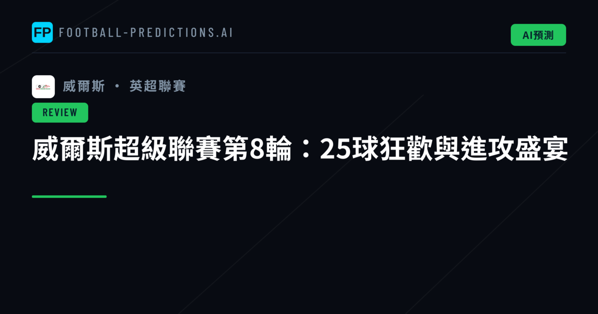 威爾斯超級聯賽第8輪：25球狂歡與進攻盛宴