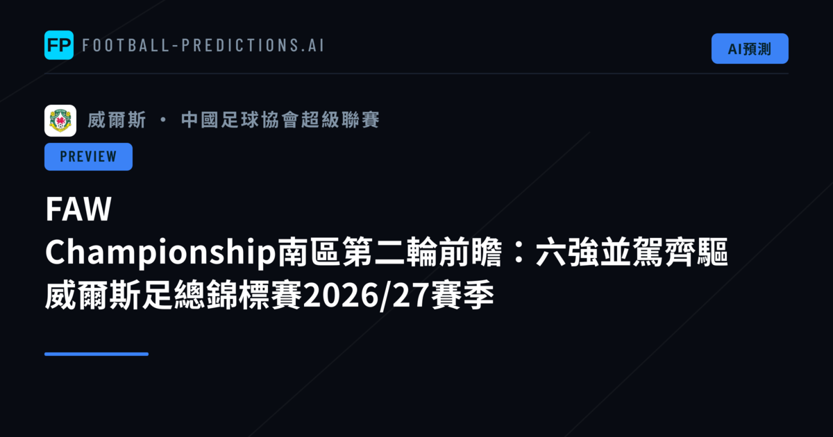 FAW Championship南區第二輪前瞻:六強並駕齊驅 威爾斯足總錦標賽2026/27賽季