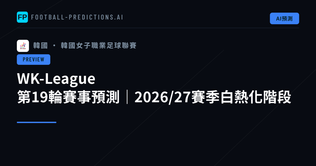 WK-League 第19輪賽事預測|2026/27賽季白熱化階段