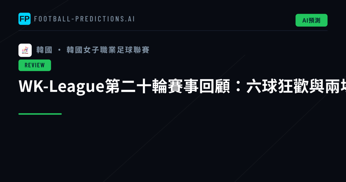 WK-League第二十輪賽事回顧：六球狂歡與兩場零失球的對比風格