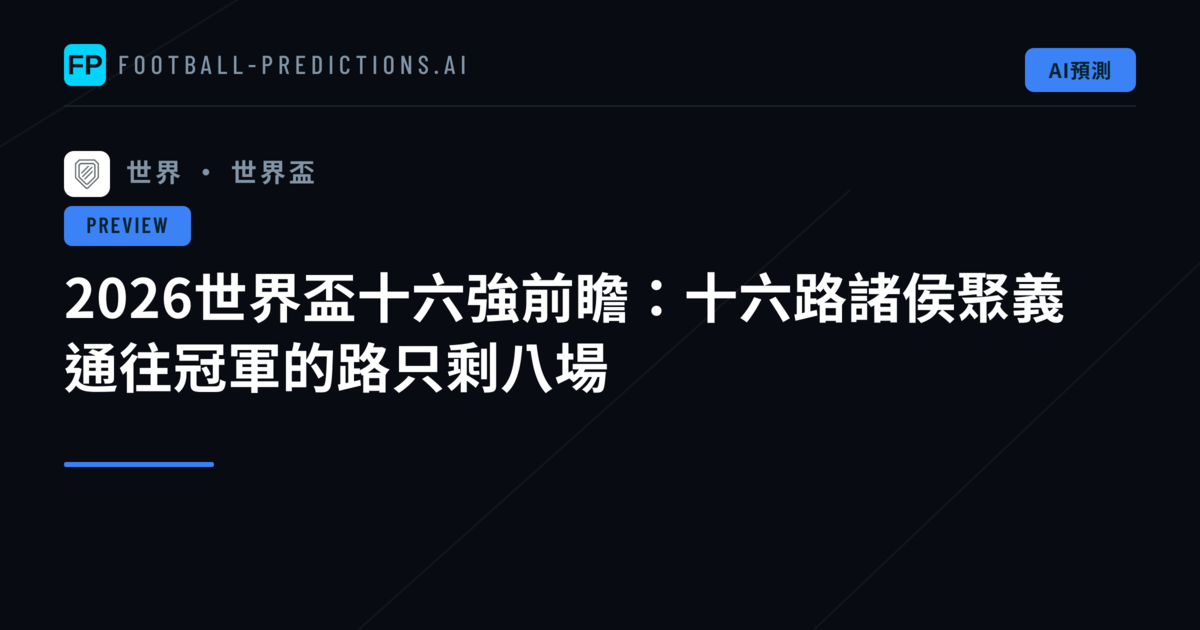 2026世界盃十六強前瞻:十六路諸侯聚義 通往冠軍的路只剩八場