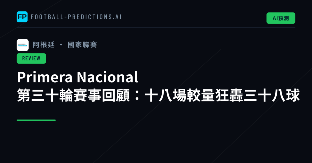 Primera Nacional 第三十輪賽事回顧：十八場較量狂轟三十八球