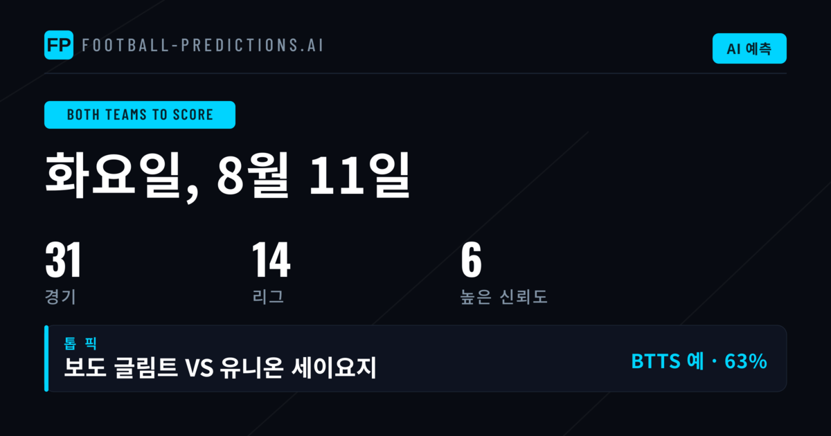 주요 BTTS 픽 (2026년 8월 11일)
