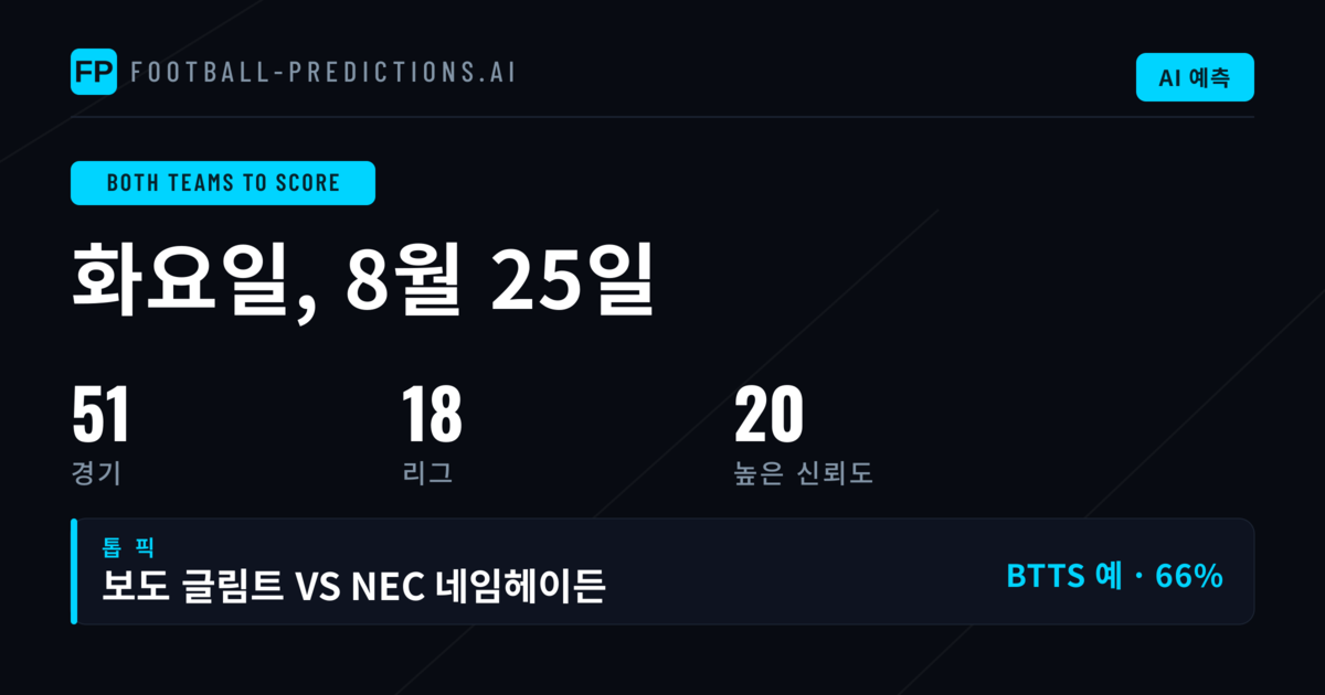 8월 25일 BTTS 주요 픽