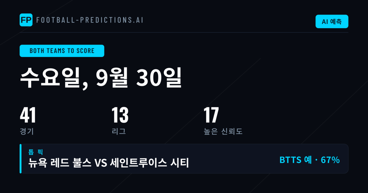 Top BTTS 예측 베스트픽 (2026년 9월 30일)
