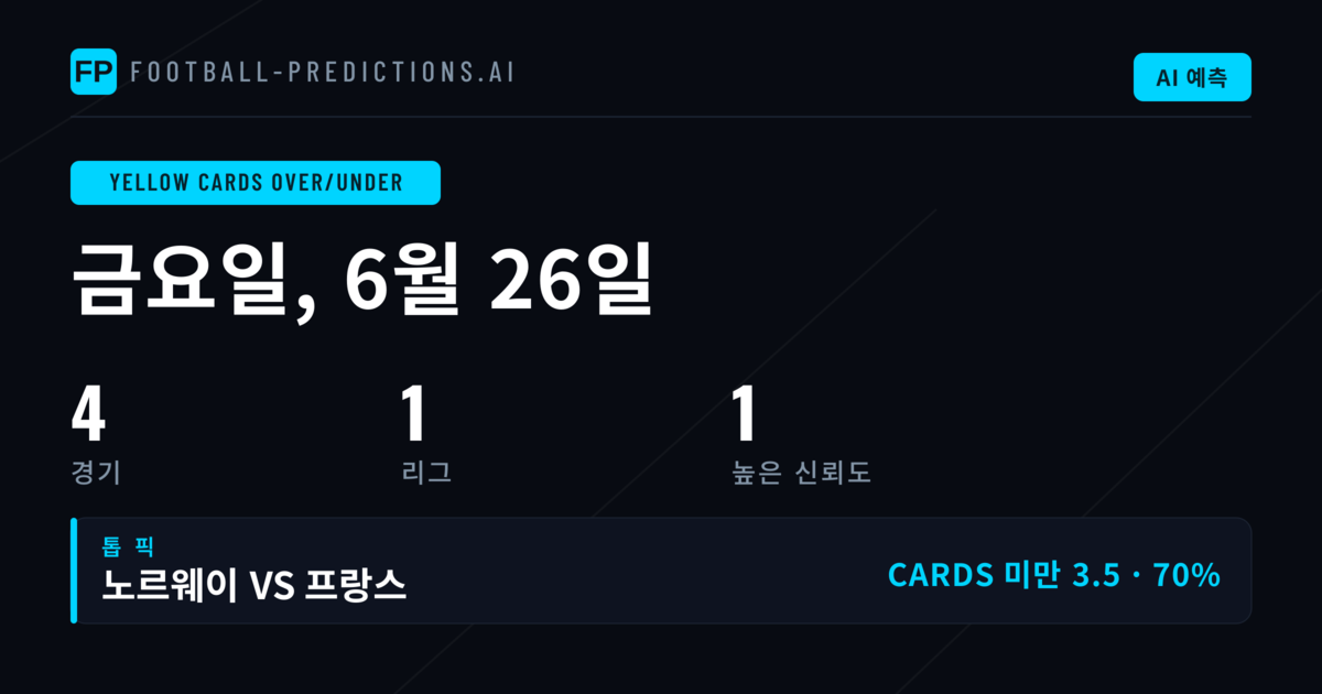 2026년 6월 26일 주요 옐로우카드 O/U 추천